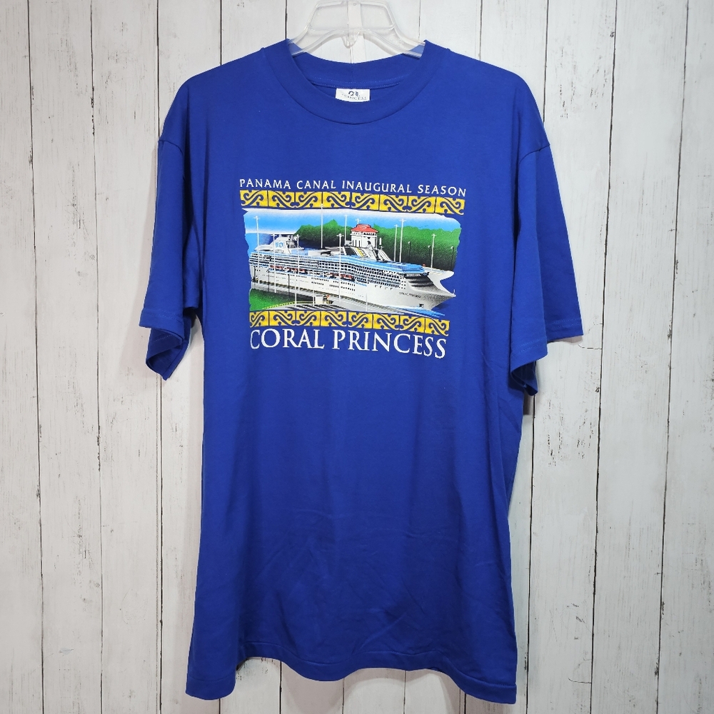 Vintage NWOT Panama Canal Inaugural Season Coral Princess Cruise Blue Shirt XXXL